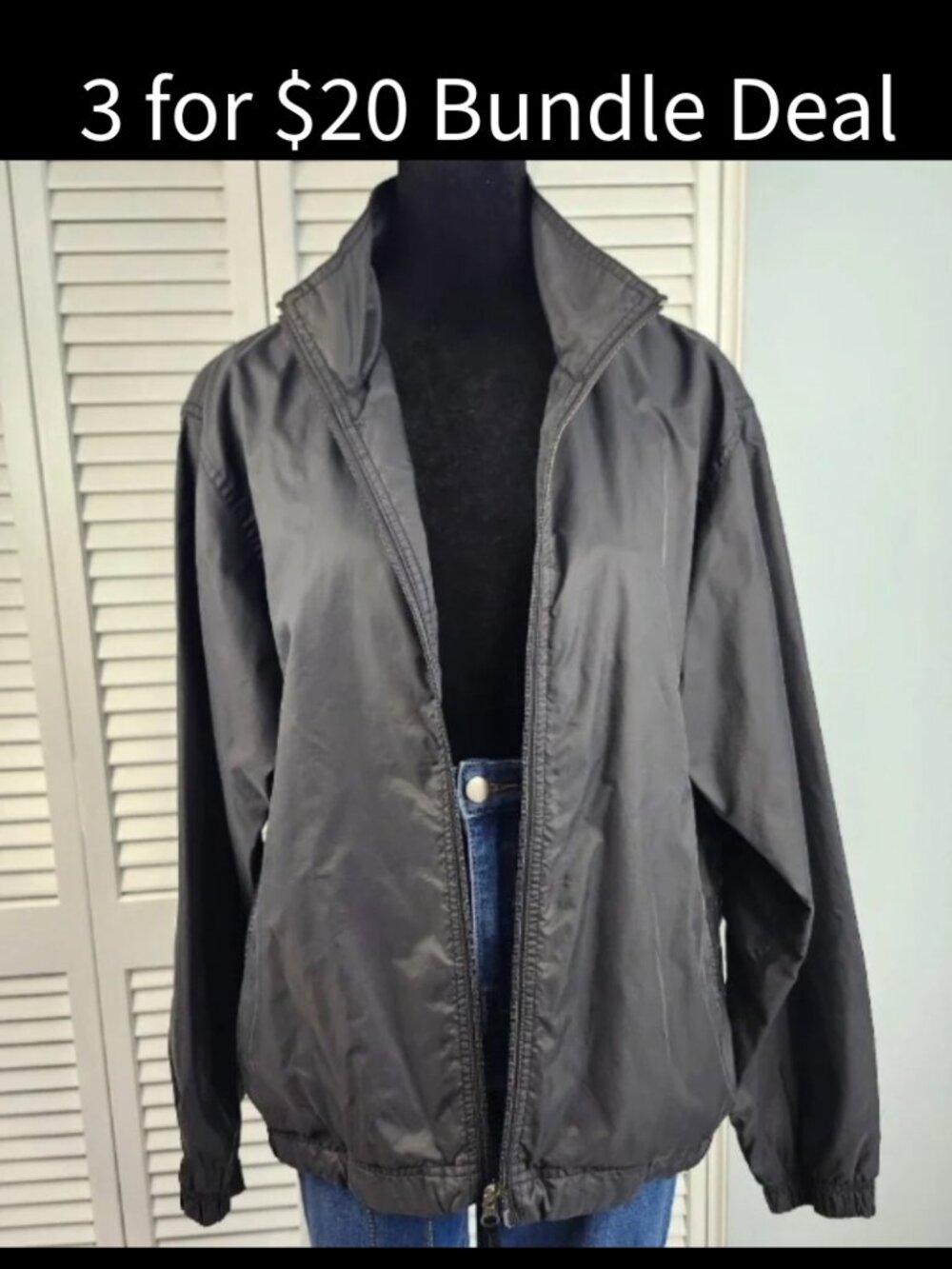 GAP Black Windbreaker XS Oversized Adjustable Waist Pockets